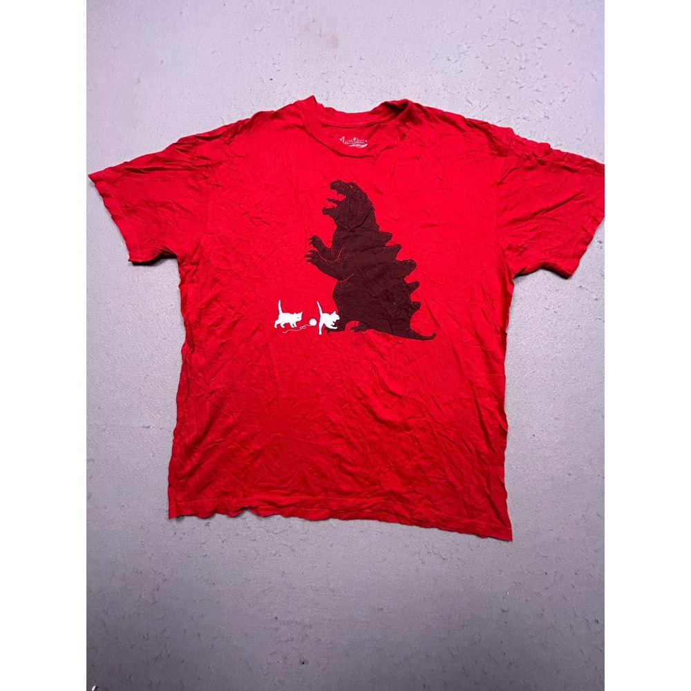 Threadless T-Shirt 100% Cotton Red Godzilla Cats Graphic Large Mens